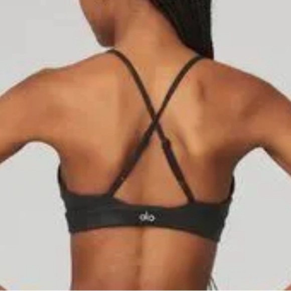 ALO Yoga Faux Leather Airbrush Sportsbra Bra Black Small S - Picture 2 of 5